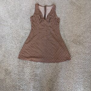 Elegant Brown Polka Dot Mini Dress